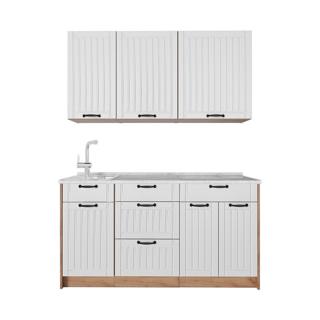 Vicco JEDNOTKOVÁ KUCHYNĚ Fame-Line, Bílý venkovský dům/Zlatý mocný dub, 150 cm, PD Mramor