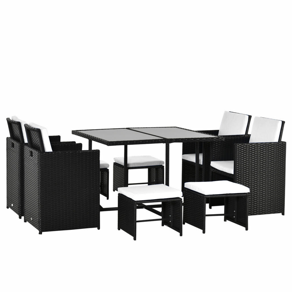 Outsunny POLYRATTAN Zahradní nábytek Ratanová zahradní sada včetně polštáře Černá 109 x 109 x 72 cm
