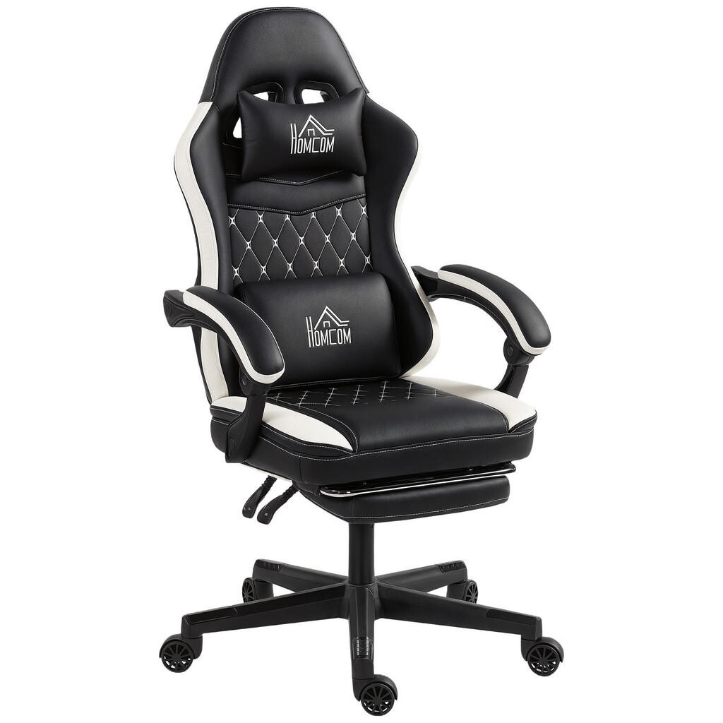 HOMCOM HERNÍ ŽIDLE Ergonomická s bederní opěrkou, podnožka Zelená