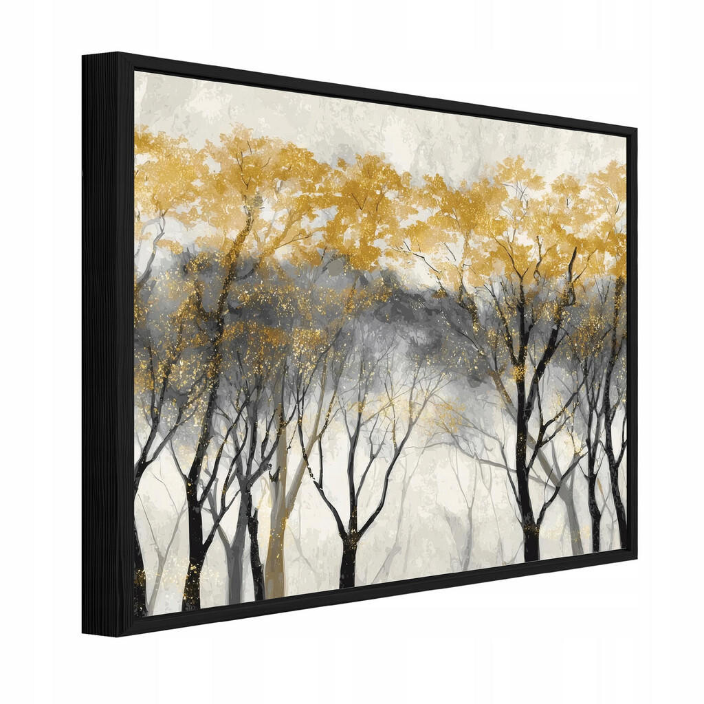 Wallarena ZARÁMOVANÉ obrazy lesní stromy zlaté 100x70 cm
