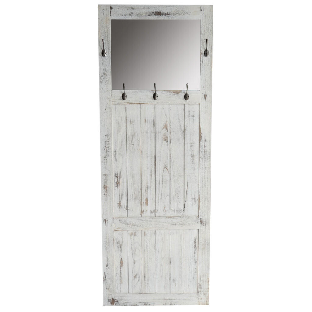 MCW NÁSTĚNNÁ věšáková skříňka se zrcadlem ve stylu shabby chic, bílá