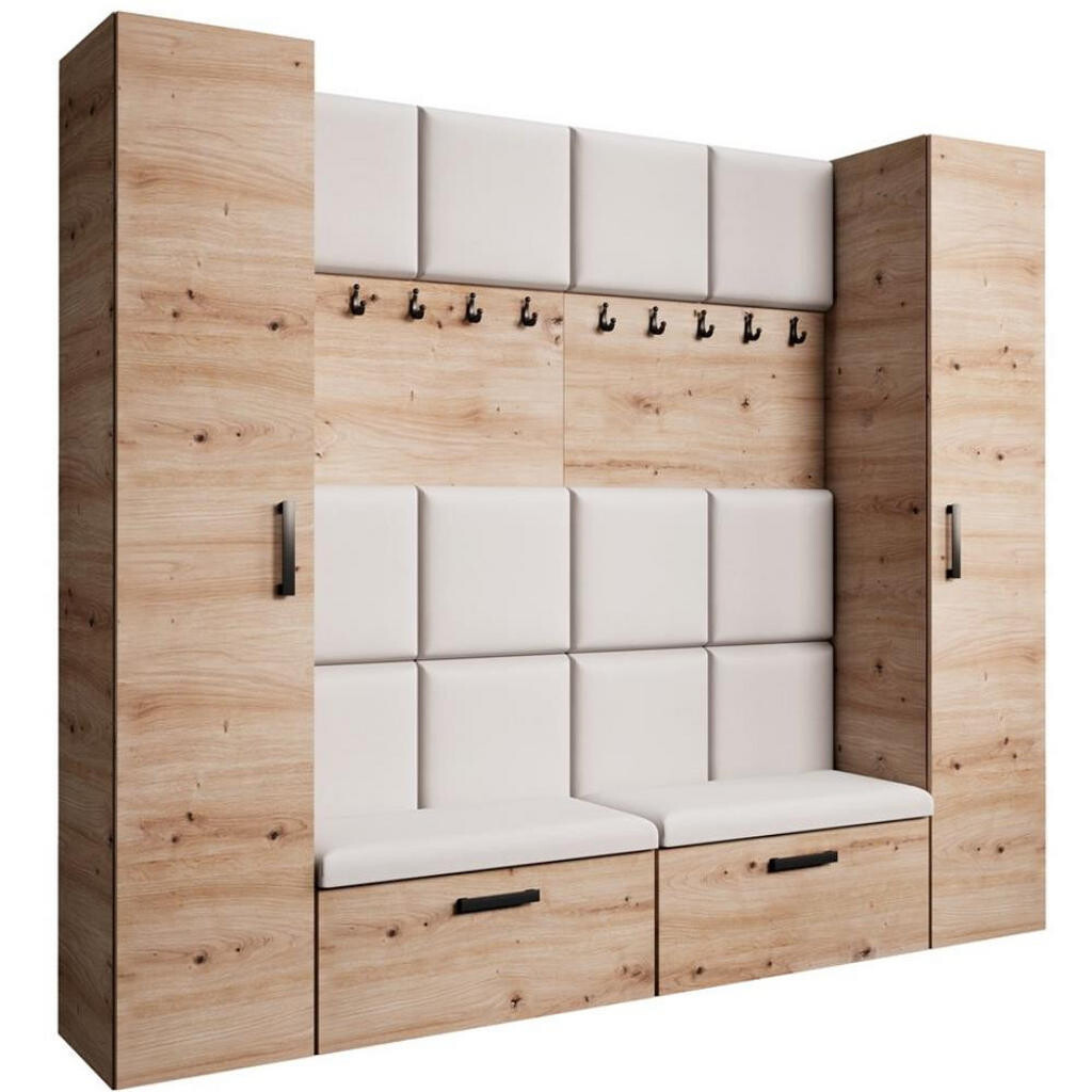 Beautysofa PŘEDSÍŇOVÁ sestava Margaret XL 242/203/43 s čalouněnými panely a botníkem, dub artisan