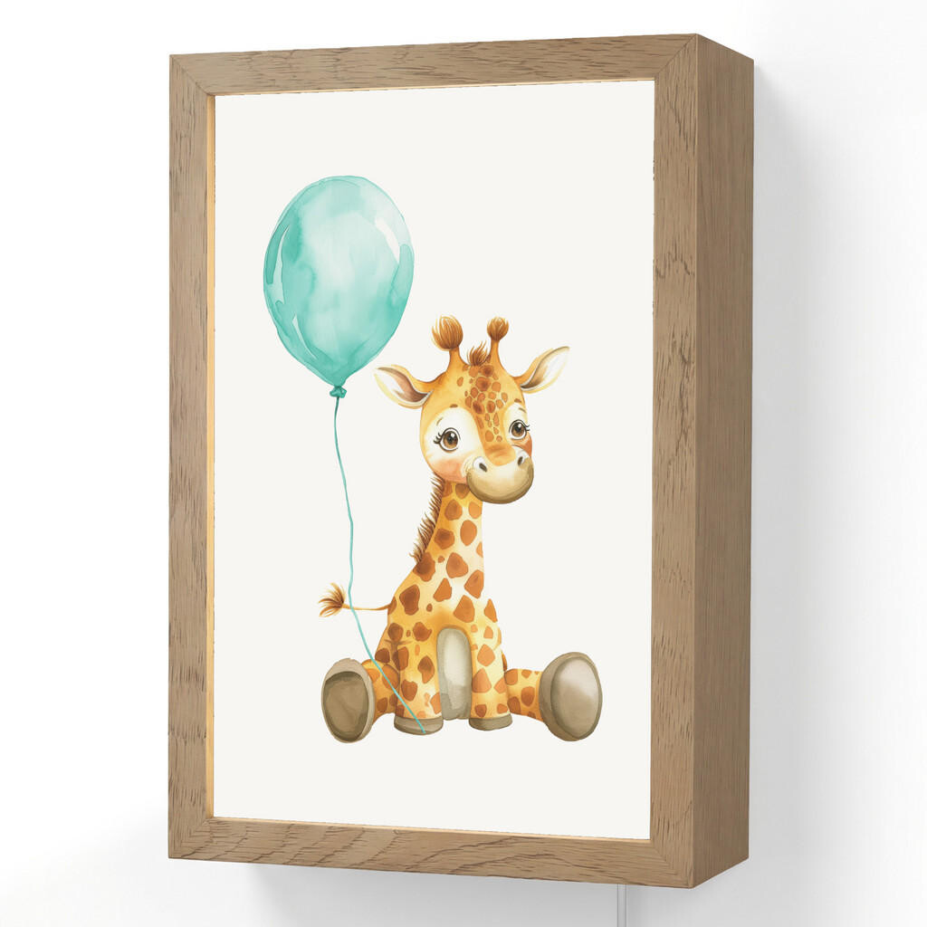 OnlyWow NÁSTĚNNÁ LAMPA Žirafa - Dítě - Zvířata - Modrý balón 20x30 cm