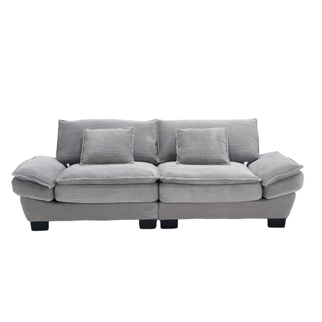 OKWISH DVOJMÍSTNÁ pohovka 224/81/81 cm světle šedá z veluru s hlubokým sedákem a polstrovanými područkami