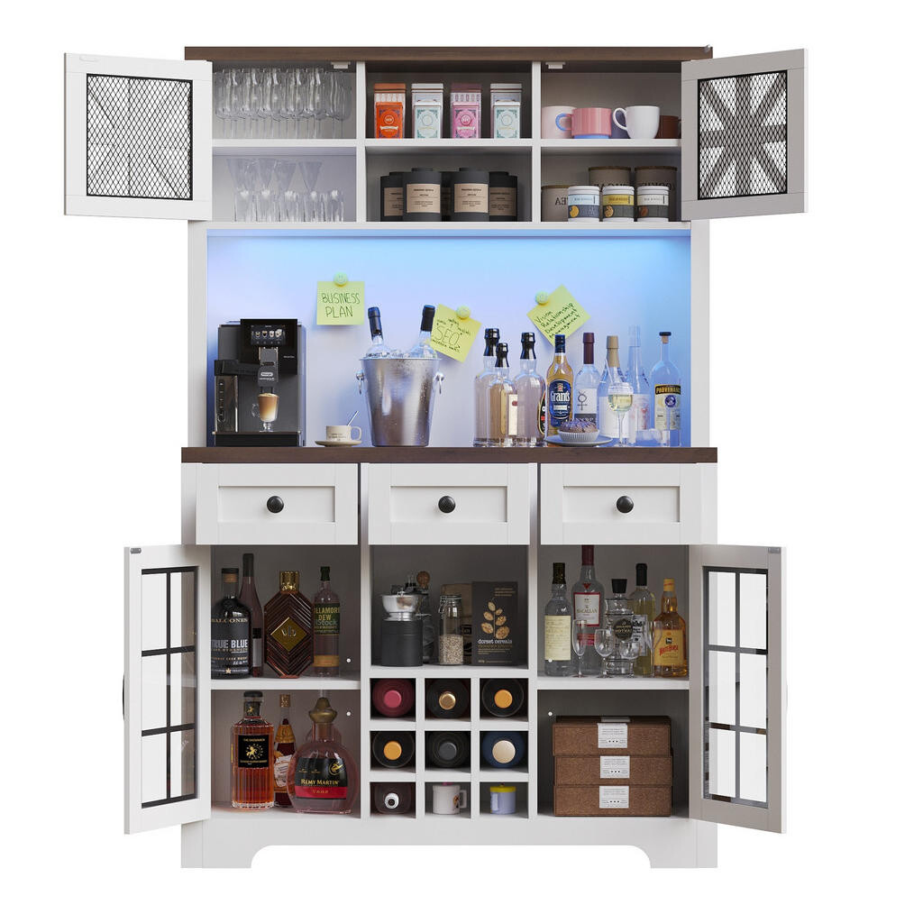 OKWISH BOČNÍ skříň 120/40/180 cm bílá z MDF, kovu a skla s LED osvětlením a úložným prostorem