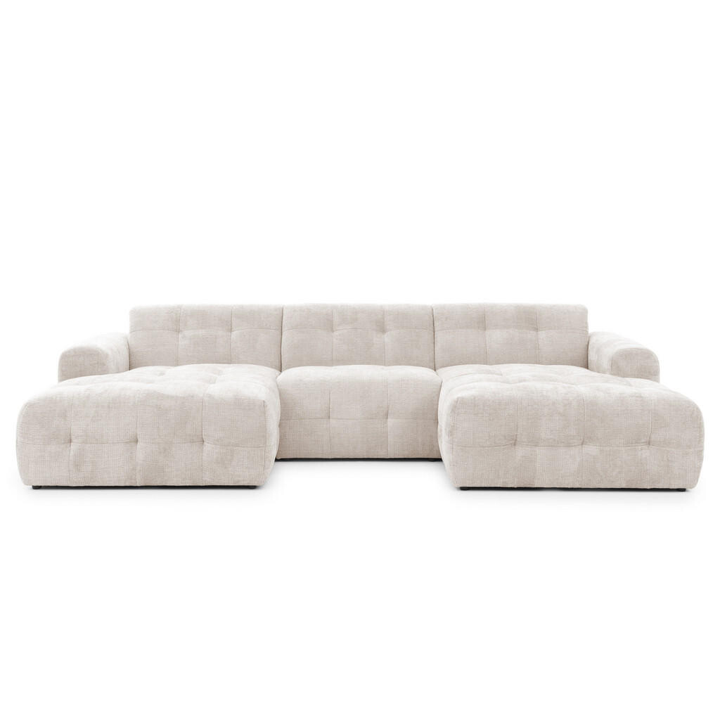 luma-home SEDACÍ SOUPRAVA ve tvaru písmene U s rafinovaným prošíváním, 6místná, 323 × 161 × 79 cm (Š×H×V), čalounění ze ženilky v béžové barvě / 21047