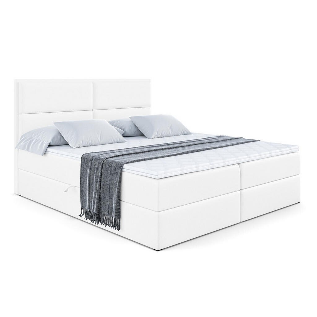ALTDECOR AMERICKÁ postel s matrací H4 a lamelovým roštem – AURA – 180x200 – H4 – vysoce lesklá bílá