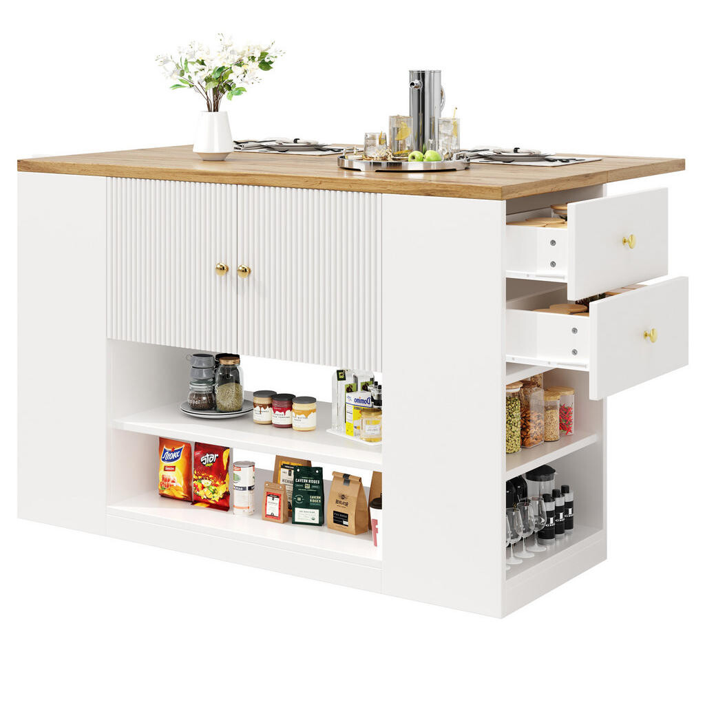 Redom KUCHYŇSKÝ ostrůvek 140/40/90 cm s výklopnou deskou, úložným prostorem, zásuvkami a policemi, Bílá