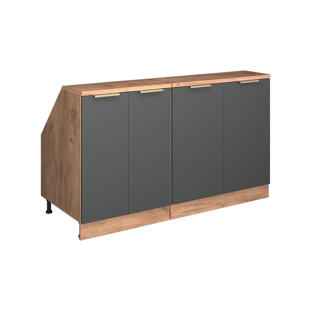 Vicco KUCHYŇSKÁ SKŘÍŇKA POD ŠIKMOU STŘECHU R-Line Antracitově zlatý 140 cm Sada 2 korpusů skříně hloubka 60 cm
