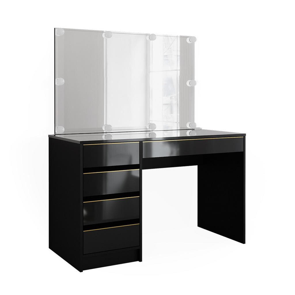 Vicco SADA TOALETNÍCH STOLKŮ Sherry Černá/zlatá 120 cm s osvětlením LED