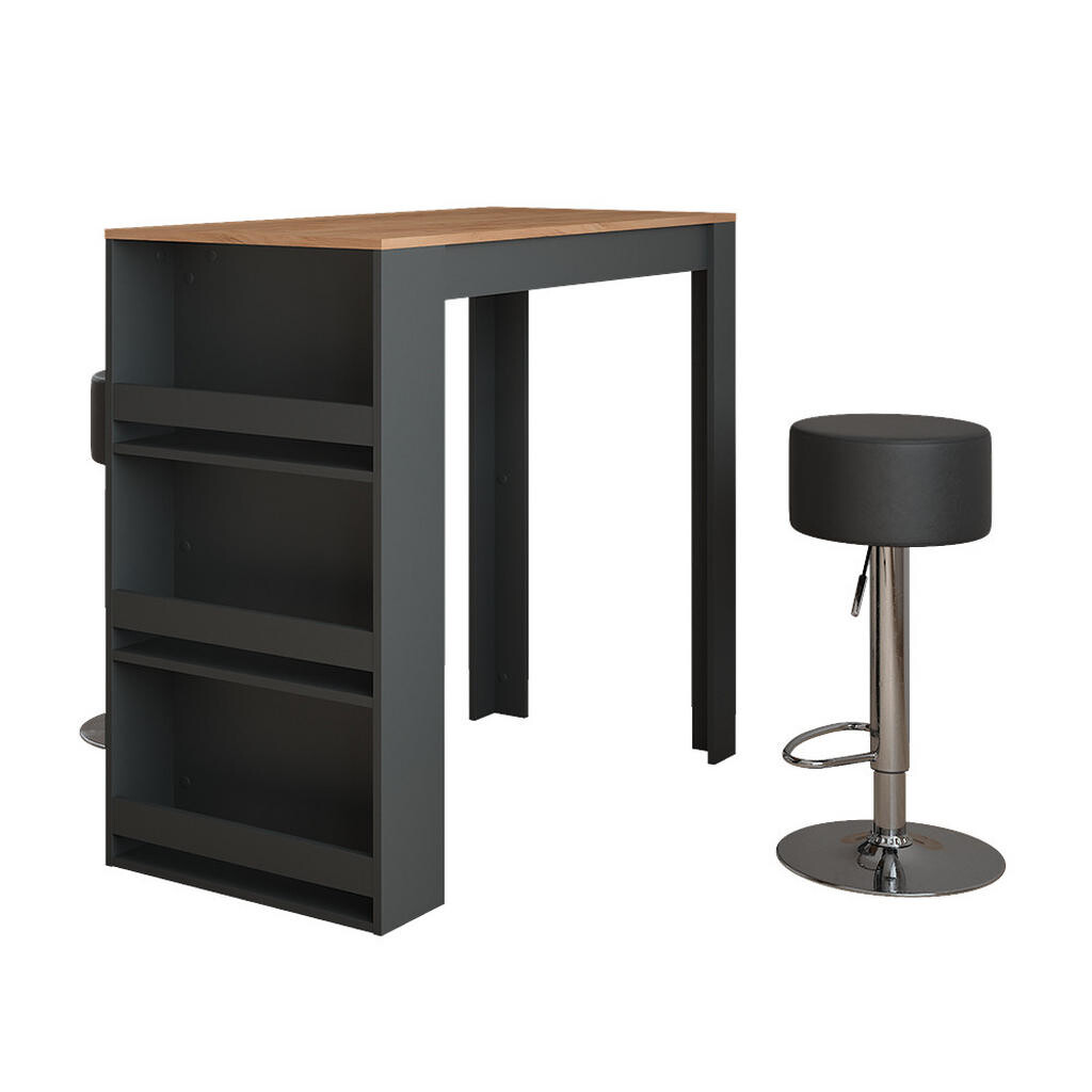 Vicco STOJACÍ BAROVÝ STŮL SE ŽIDLEMI Repose Zlatý dub power/antracit 57 x 117 cm se 2 barovými stoličkami