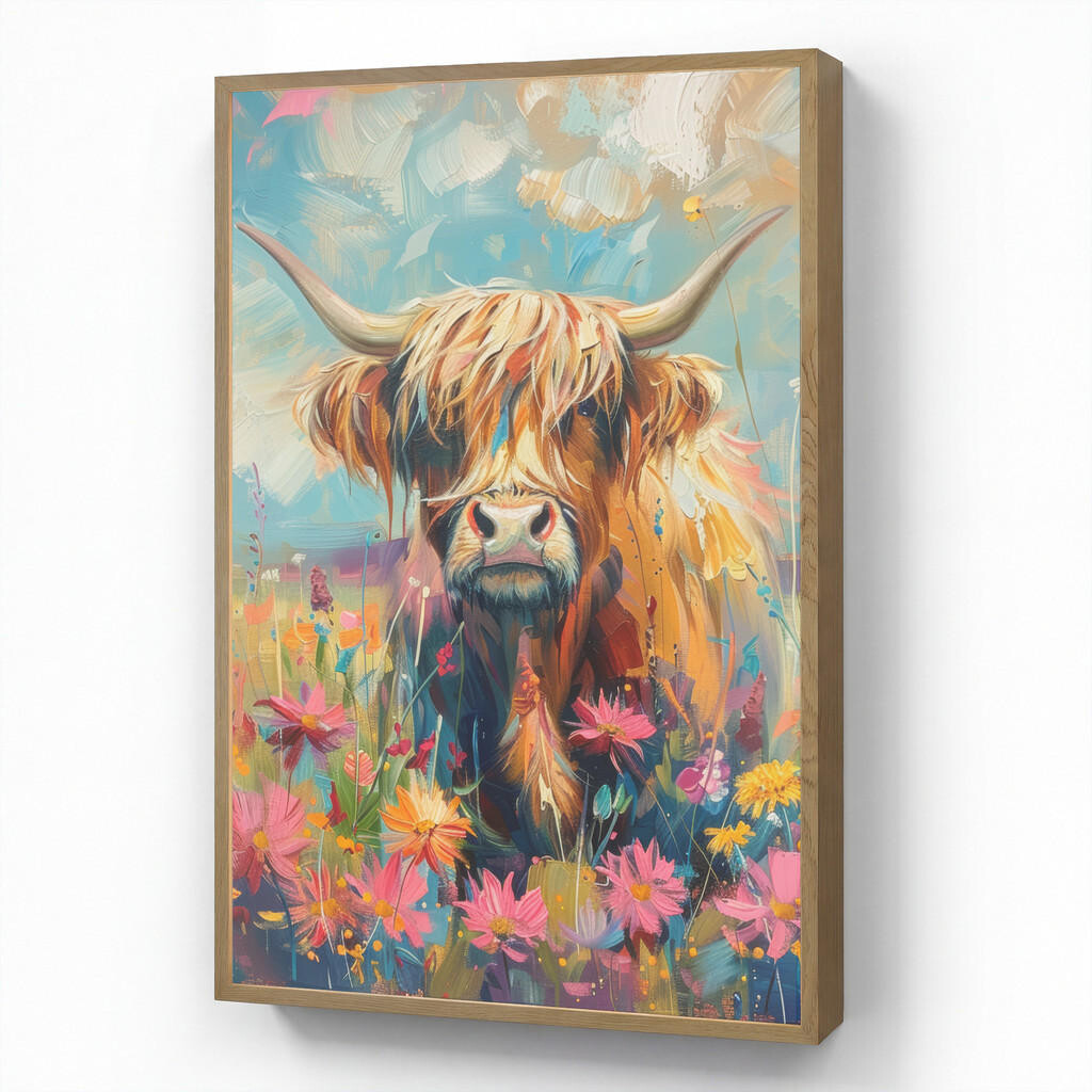 OnlyWow NÁSTĚNNÁ LAMPA S AKUMULÁTOREM Skotský horal - Příroda - Barevné - Květiny 60x90 cm