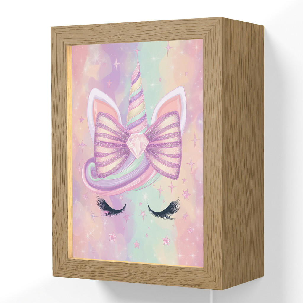 OnlyWow NÁSTĚNNÁ LAMPA Jednorožec - Třpytky - Duha - Pastelové barvy 15x20 cm