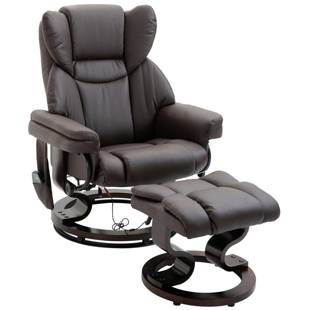 Redom MASÁŽNÍ relaxační křeslo 79/82/101 cm s taburetem, polohováním a otočením 360°, ocel, Hnědá