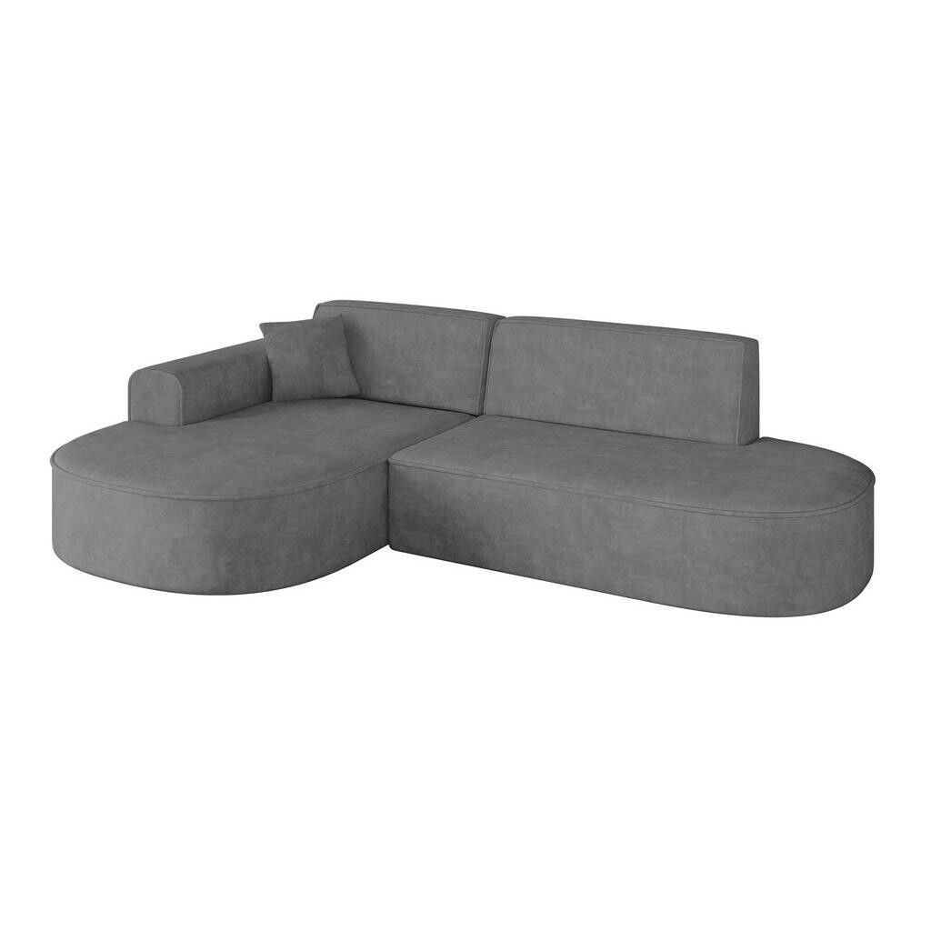 ALTDECOR ROHOVÁ SEDACÍ SOUPRAVA s otomanem vlevo MARI-L1 – 243 × 171 × 79 cm, šedý velur