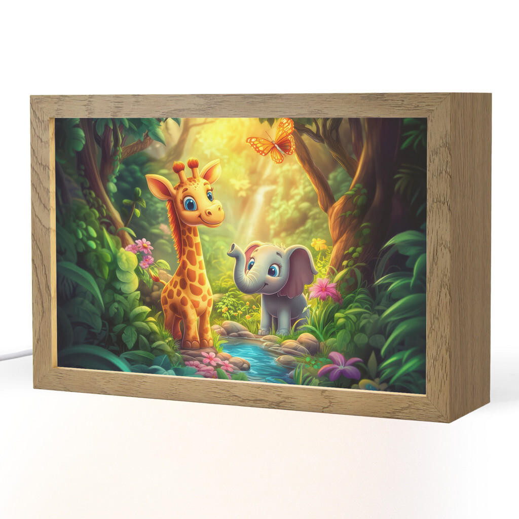 OnlyWow NOČNÍ LAMPIČKA Žirafa - slon - květiny - džungle 30x20 cm