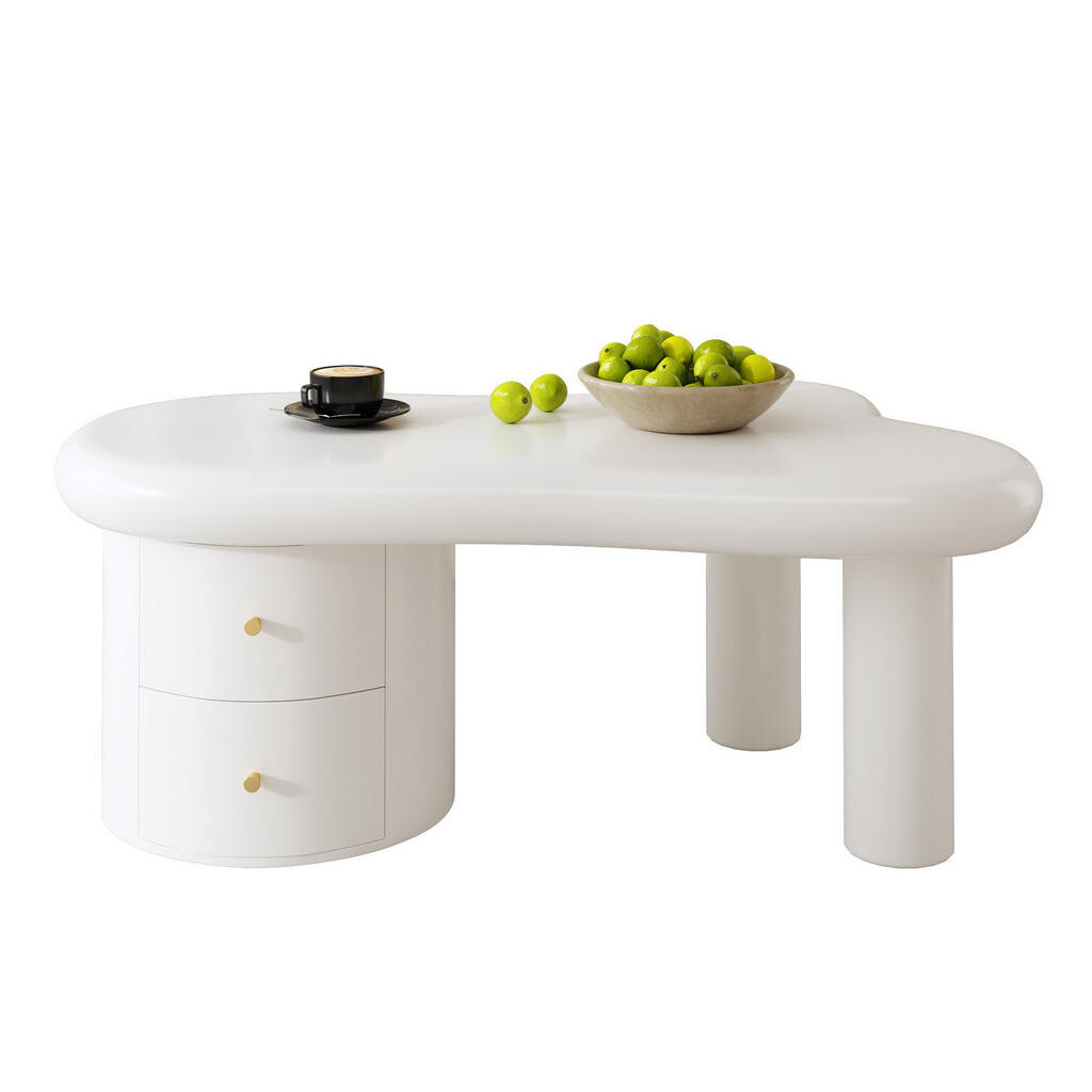 OKWISH KONFERENČNÍ stolek 97/64/42 cm bílý z MDF se 2 zásuvkami a zaoblenými hranami