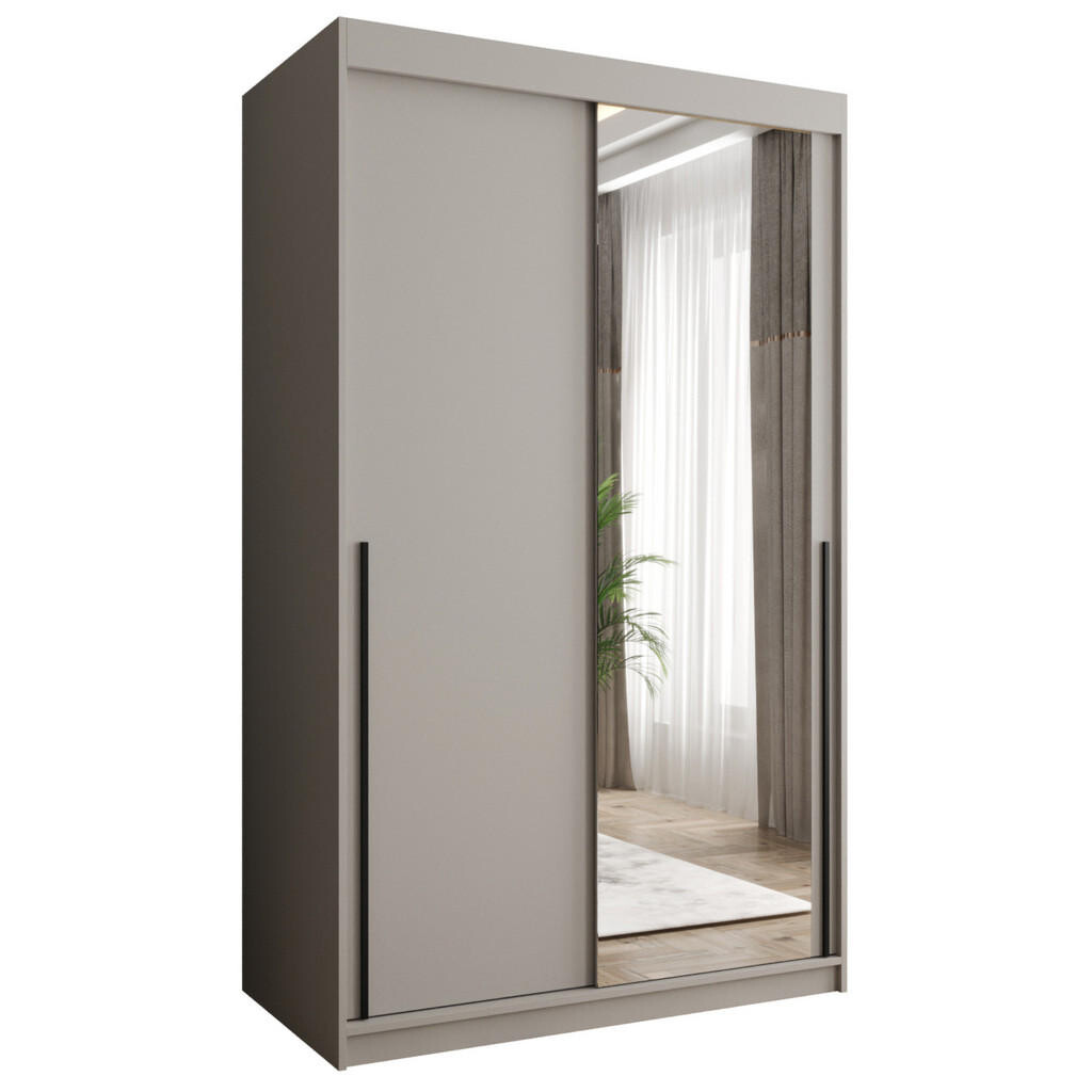 Home Collective SKŘÍŇ S POSUVNÝMI DVEŘMI se zrcadlem, šířka 120 cm, kašmírová s černým úchytem