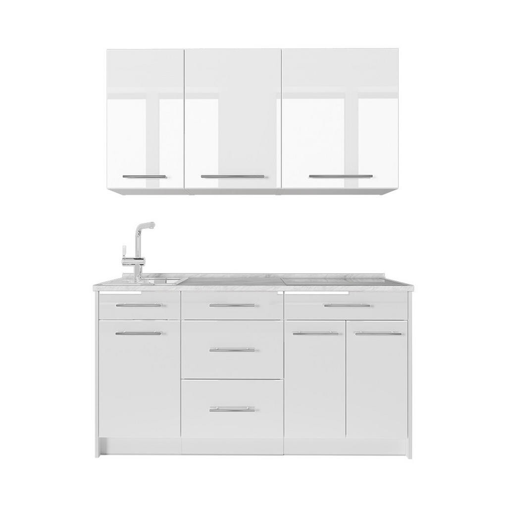 Vicco JEDNOTKOVÁ KUCHYNĚ Fame-Line, Bílá vysoký lesk/Bílá, 150 cm, PD Mramor