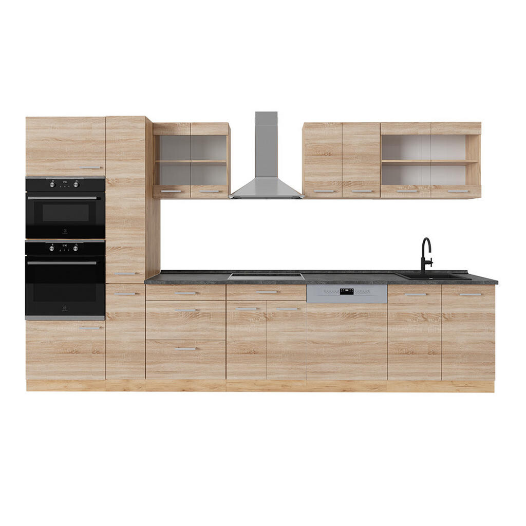 Vicco KOMPLETNÍ KUCHYNĚ R-Line Dub Sonoma/Goldkraft 350 cm , PD Antracit