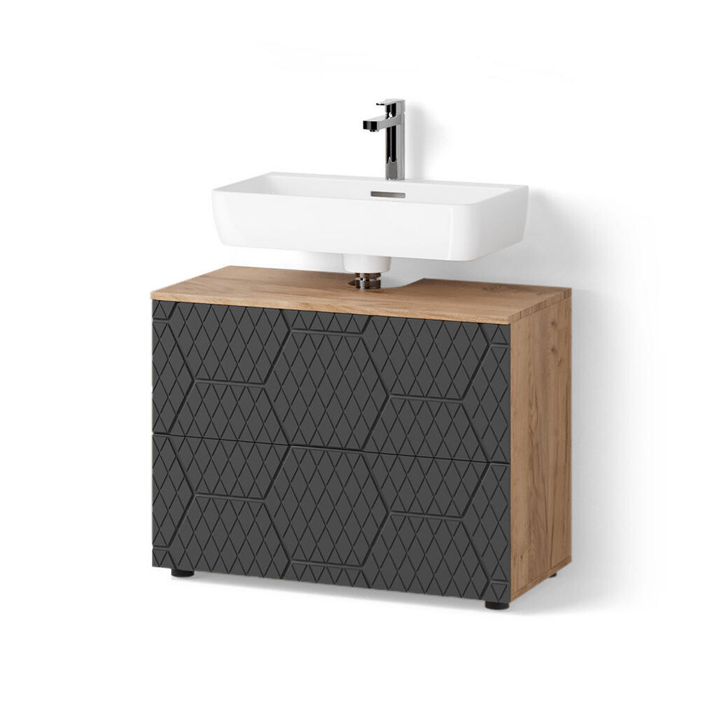 Livinity® ZÁKLADNÍ SKŘÍŇKA POD UMYVADLO Ronco Antracit se strukturou včelí plástve 80 x 58.6 cm se 2 zásuvkami