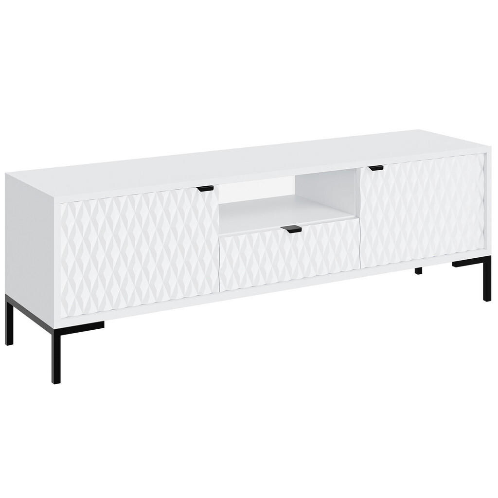 Beautysofa NÍZKÁ KOMODA Montreal se 2 dvířky, 1 zásuvkou a otevřenou přihrádkou, dekorativní 3D čela, bílá