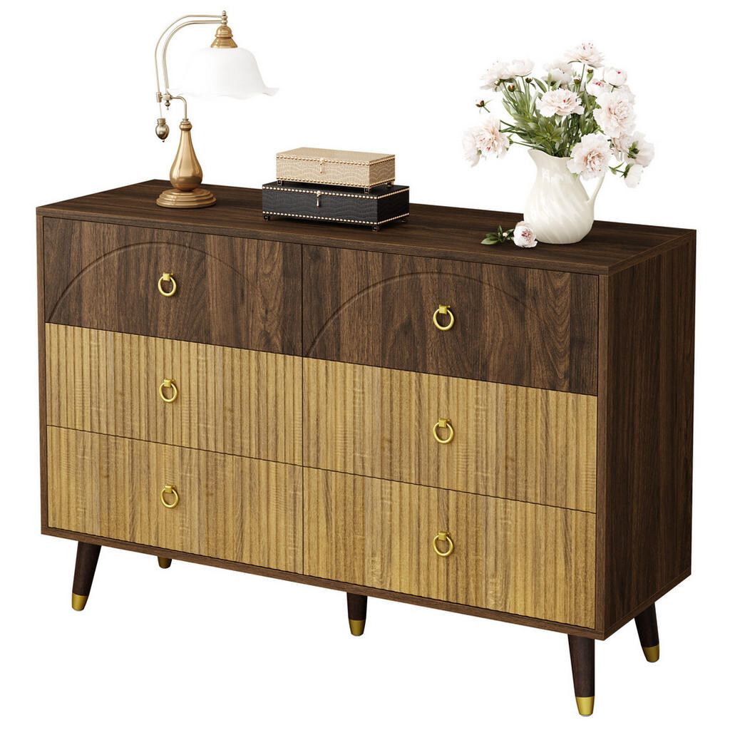 OKWISH KOMODA 120/40/81 cm přírodní z MDF a dřevotřísky se 6 zásuvkami