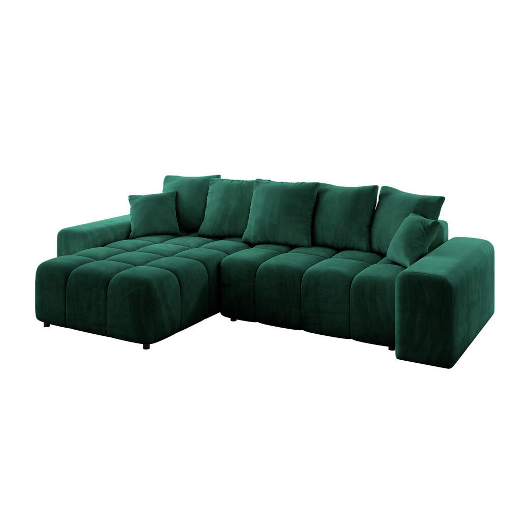 ALTDECOR ROHOVÁ SEDACÍ SOUPRAVA s otomanem vlevo ENIL-L 297x189x68 tmavě zelený velur