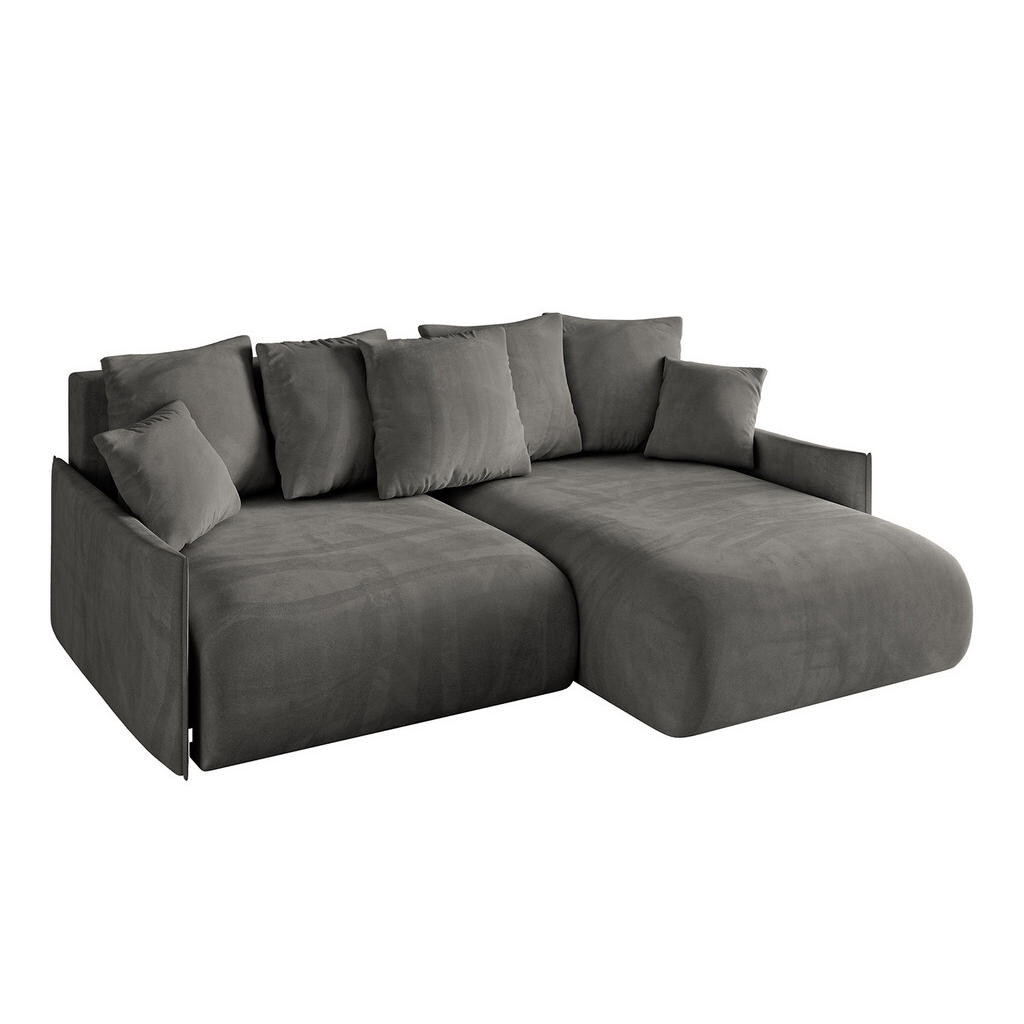 ALTDECOR ROHOVÁ SEDAČKA s otomanem vpravo ONESK-L -v1 216x177x72 tmavě šedý velur