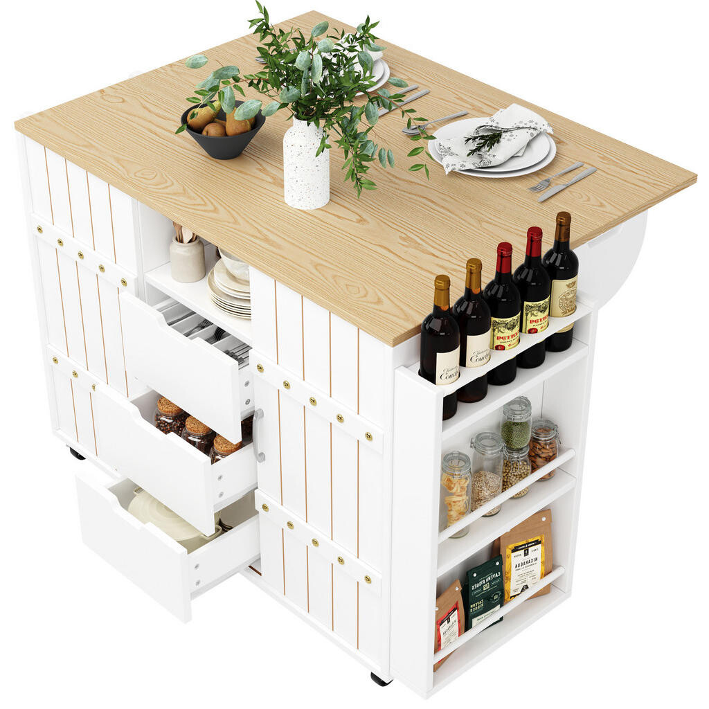 Redom KUCHYŇSKÝ ostrůvek 110/42/90 cm s výklopnou deskou, posuvnými dvířky, zásuvkami a úložným prostorem, bílá