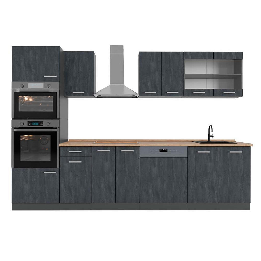 Vicco KUCHYŇSKÝ KOUT R-Line Černý beton 300 cm PD Dub