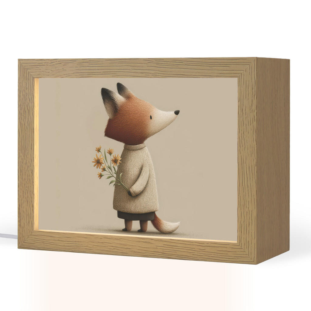 OnlyWow NOČNÍ LAMPIČKA Liška - Žluté květy - Minimalistický 20x15 cm