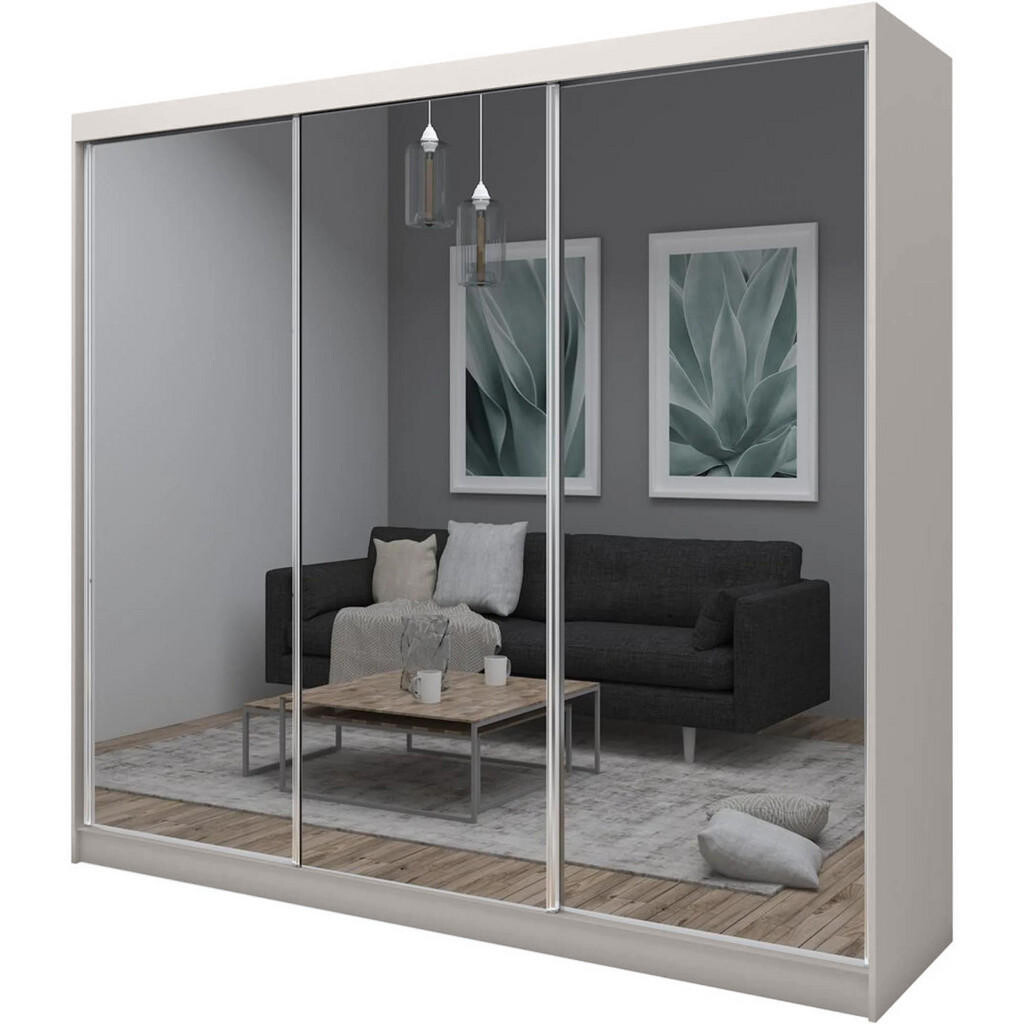 Beautysofa SKŘÍŇ s posuvnými dveřmi Debra II 240/216/61 kašmír se zrcadlem a zásuvkami