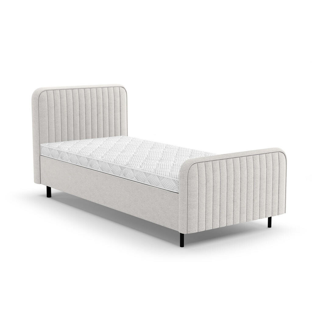 Beautysofa ČALOUNĚNÁ POSTEL Lami 90x200, jednolůžko s úložným prostorem a pěnovou matrací 10 cm, krémová