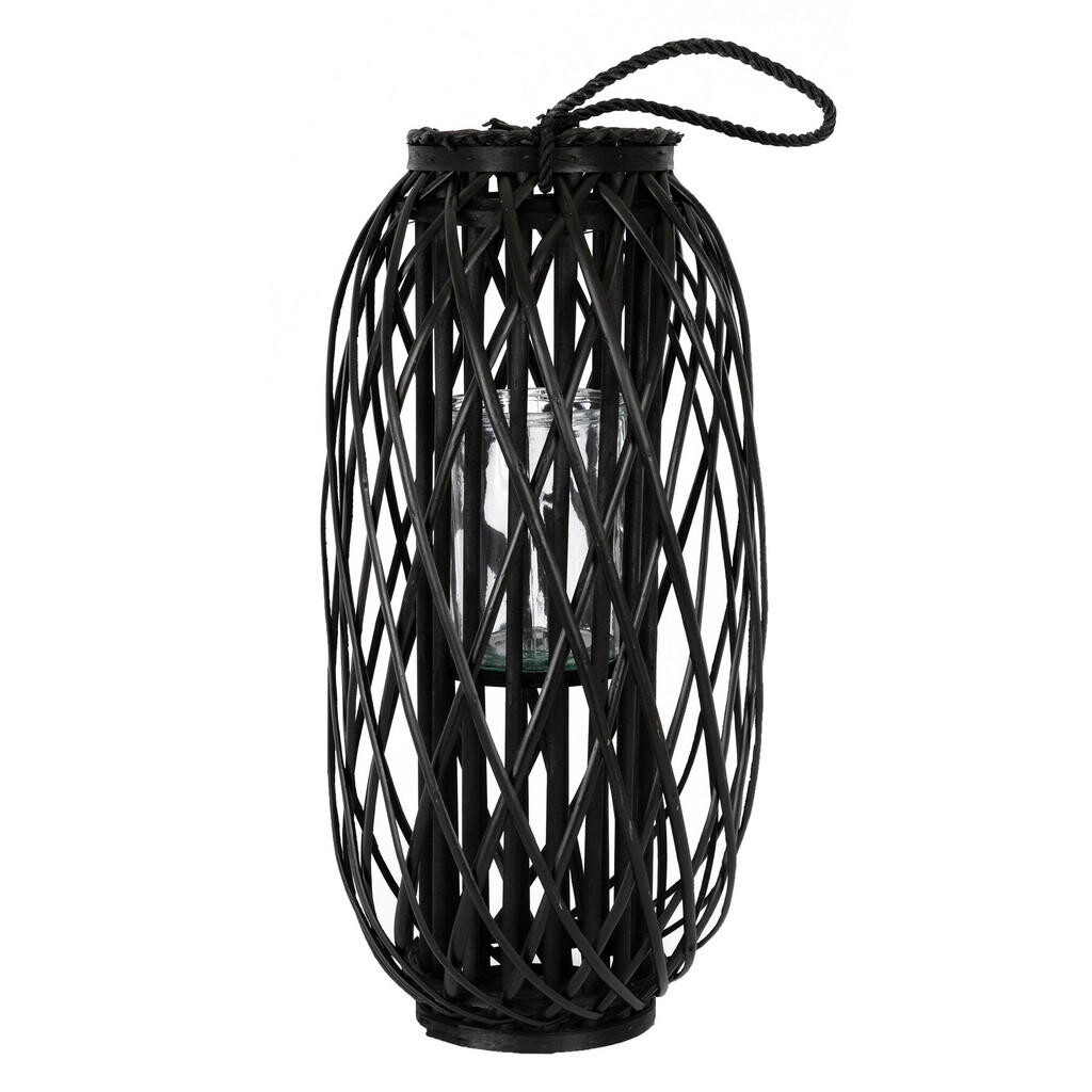 ECD-Germany LATERNA Ried 60x27 cm černá s uchem a skleněnou vložkou