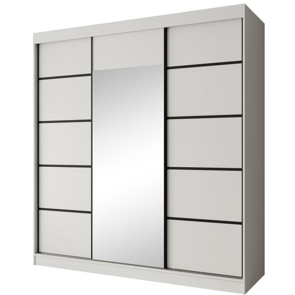 Beautysofa SKŘÍŇ s posuvnými dveřmi Monica 200/215/61 3dveřová bílá + černá se zrcadlem