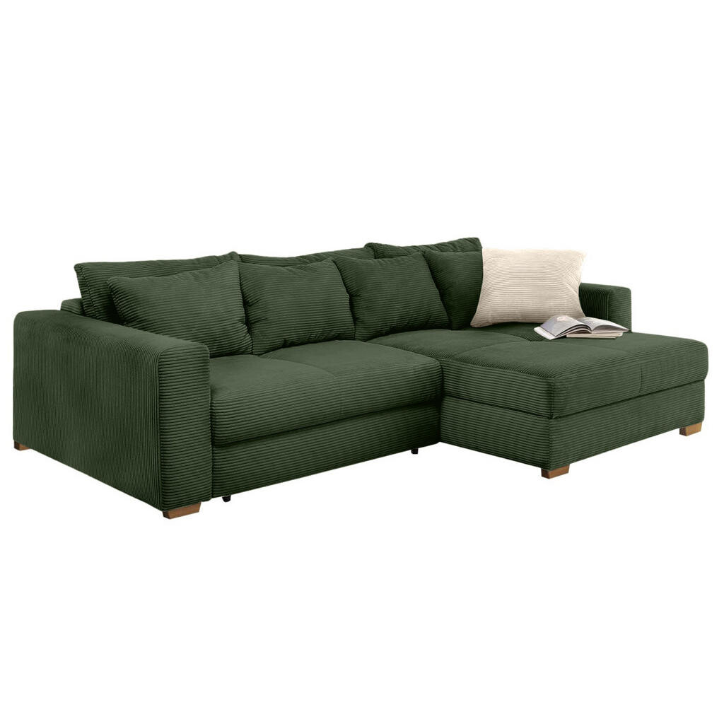 luma-home ROHOVÁ POHOVKA – PRO DLOUHODOBÉ SPÁNÍ: postel s pružinovým jádrem a úložným prostorem, 288 × 186 × 86 cm (Š×H×V), zelený kord / 15156