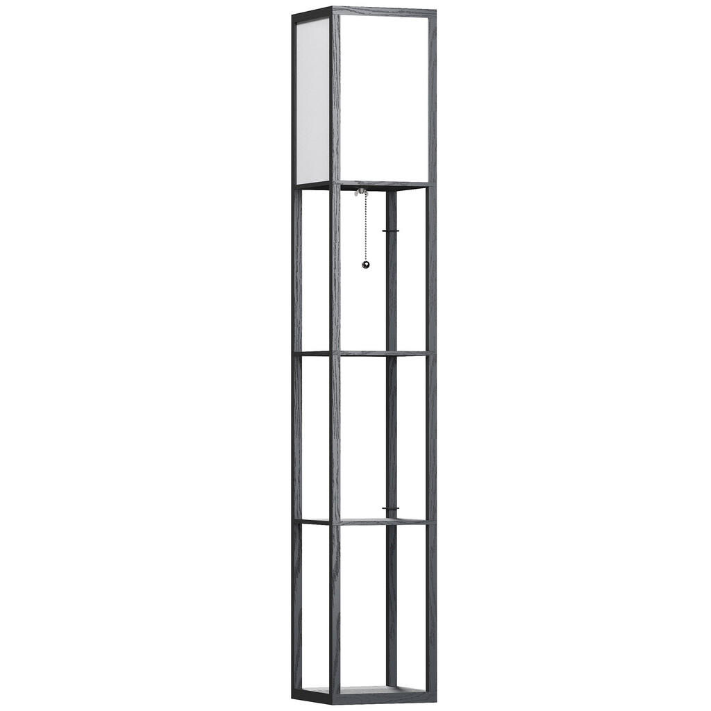 HOMCOM STOJACÍ LAMPA Osvětlení E27 do 40 W se 3 policemi do obývacího pokoje/ložnice Dřevo