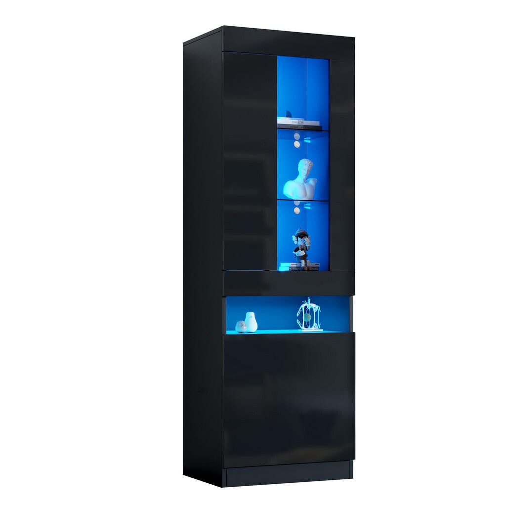 FLIEKS VITRÍNA LED Černá Skleněná Úložná Moderní