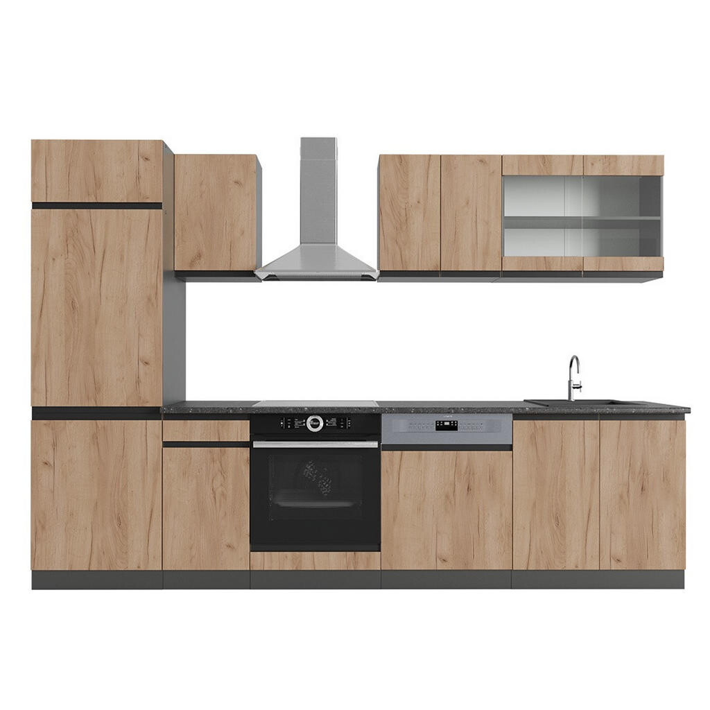 Vicco KUCHYŇSKÝ KOUT R-Line Zlatý dub power/antracit 300 cm , PD Antracit