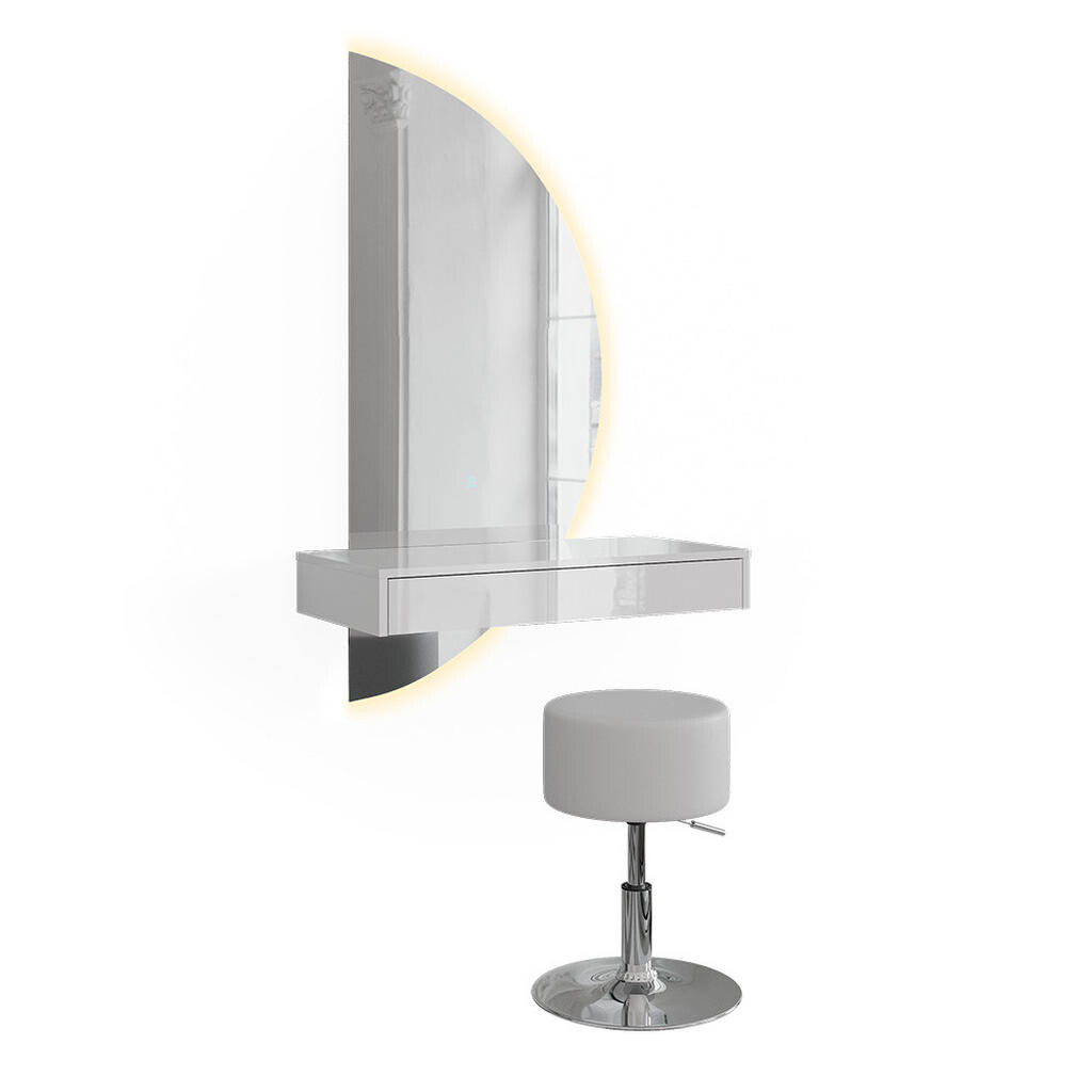 Vicco TOALETNÍ STOLEK Sherry, Bílá vysoký lesk, 81.4 cm se zrcadlem LED a stoličkou
