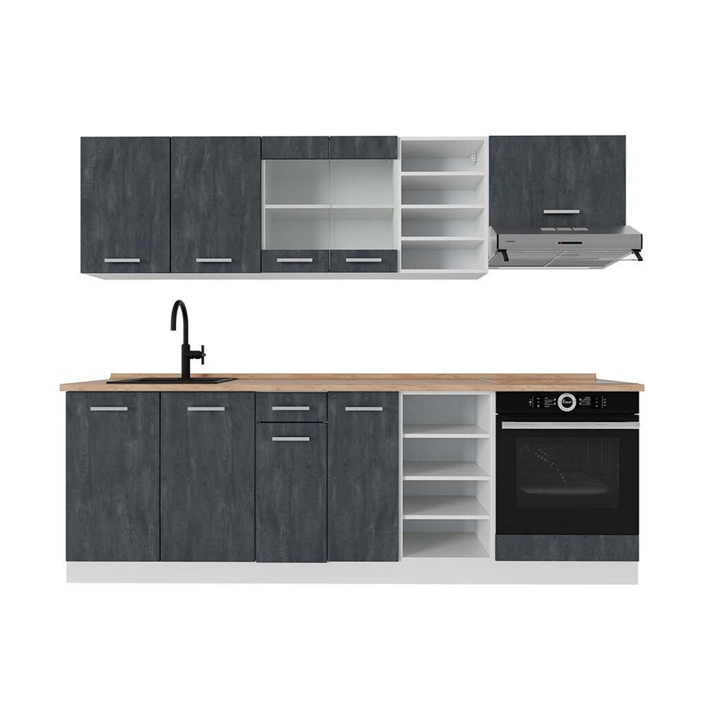 Vicco KUCHYŇSKÝ KOUT R-Line Černý beton/bílá 240 cm PD Dub