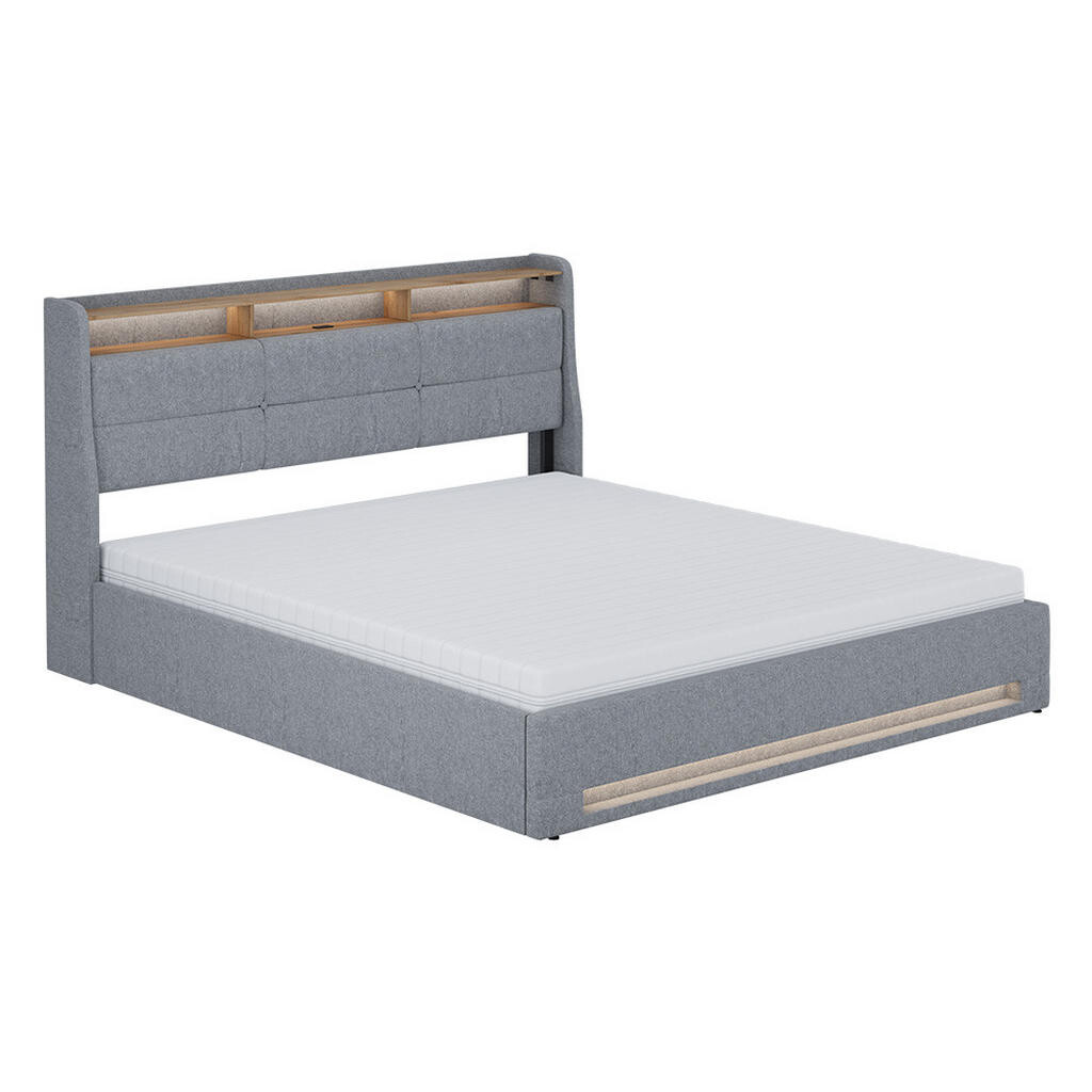 VitaliSpa ČALOUNĚNÁ POSTEL Christin Šedá/dubová 180x200 s LED, USB portem a matrací