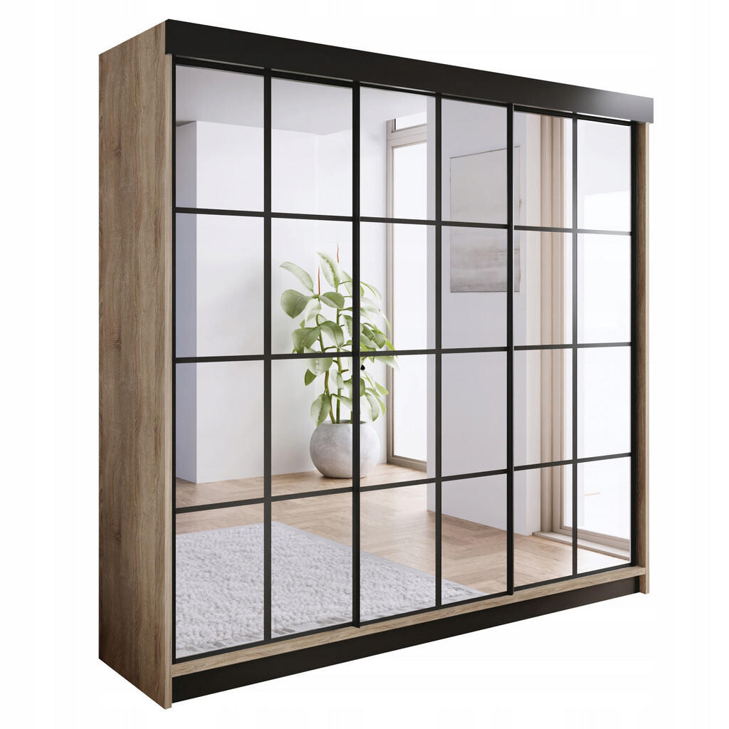 Kier Furniture POSUVNÁ ŠATNÍ SKŘÍŇ ARI 3 se zrcadlem 250 - Dub Sonoma