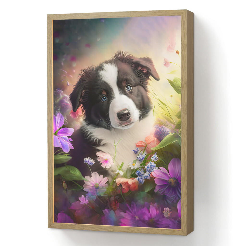 OnlyWow NÁSTĚNNÁ LAMPA S AKUMULÁTOREM Štěně - Slunce - Květiny - Příroda - Border kolie - Pes 40x60 cm