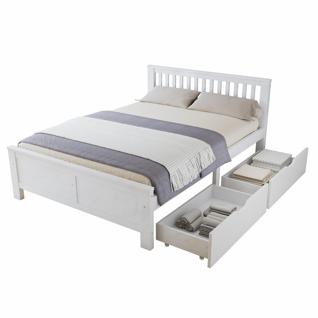 Redom POSTEL 140/200 cm se zásuvkami, masivní dřevo, stabilní konstrukce, Bílá