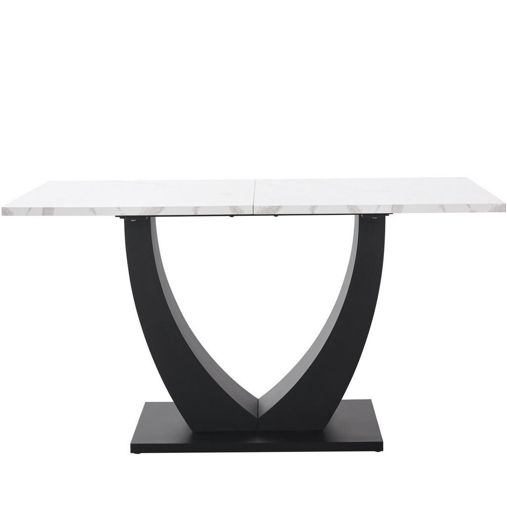 OKWISH JÍDELNÍ stůl 140/75/75,5 cm bílá/černá z MDF a kovu s mramorovým dekorem a nastavitelnými nožkami