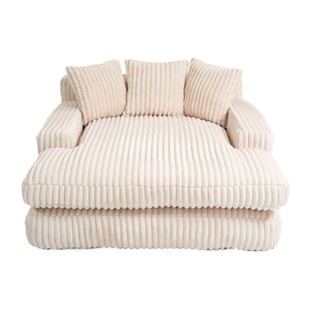 Redom LENOŠKA 125/155/63 cm bez montáže z manšestru se 3 polštáři a ergonomickou oporou, Béžová