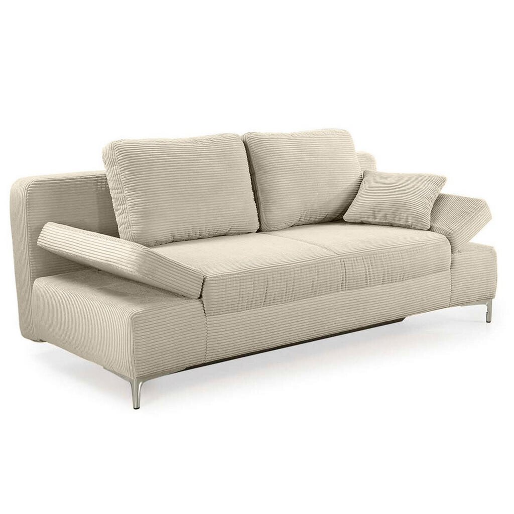 luma-home ROZKLÁDACÍ POHOVKA s úložným prostorem, pružinovým jádrem, nastavitelnými opěrkami, Š202/H103/V89 cm, manšestr béžovo-šedý / 15203
