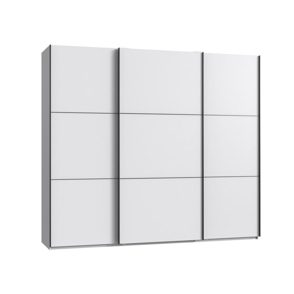 luma-home SKŘÍŇ S POSUVNÝMI DVEŘMI, 3dveřová, šířka 250 cm, výška 216 cm, hloubka 65 cm, bílá, včetně kompletního vybavení / 22010